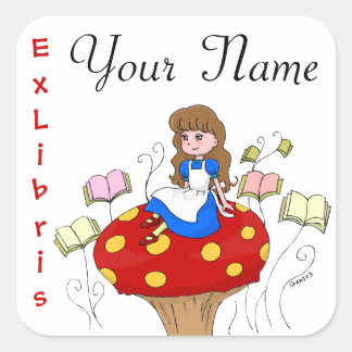 Alice im Wunderland Ex Libris Buchlabel Quadratischer Aufkleber