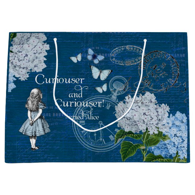 Alice im Wunderland Floral Blue Gift Bag Große Geschenktüte (Vorderseite)