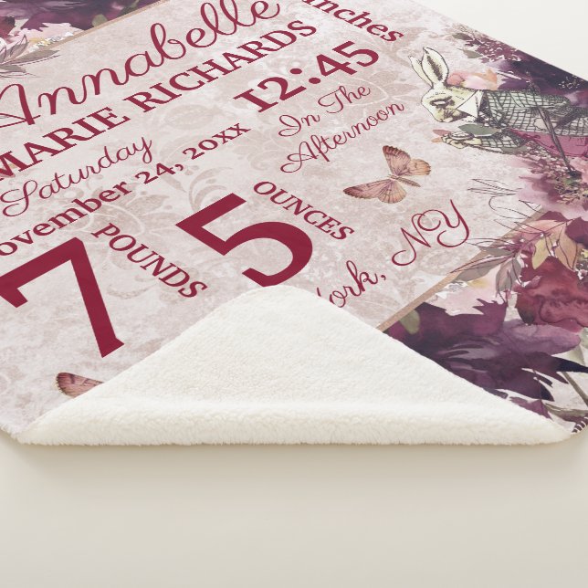 Alice im Wunderland Floral Custom Baby Birth Stats Sherpadecke (3/4)