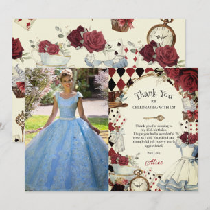 Alice im Wunderland Florale Sweet 16 Brautphoto Dankeskarte