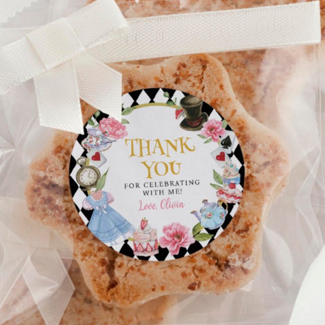 Alice im Wunderland Geburtstagsaufkleber Runder Aufkleber (Von Creator hochgeladen)