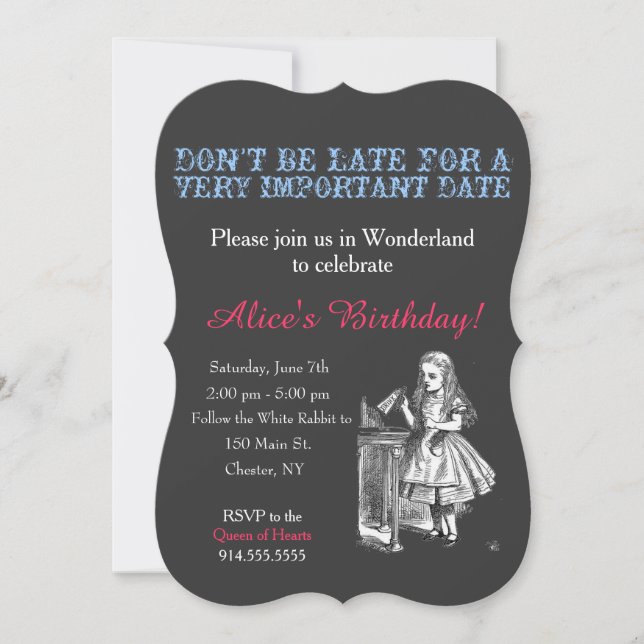 Alice im Wunderland Geburtstagsfeier Vintag Einladung (Vorderseite)