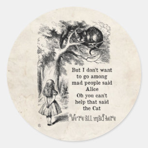 Alice im Wunderland; Grinsekatze mit Alice Runder Aufkleber
