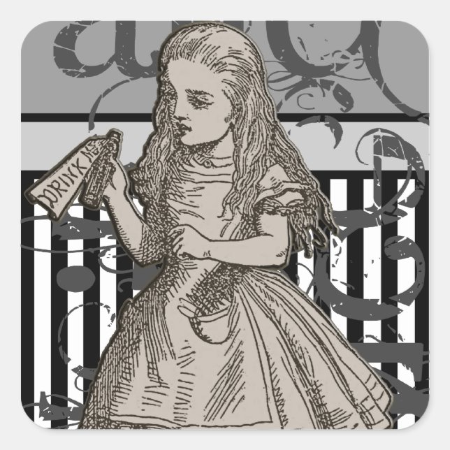 Alice im Wunderland Grunge Quadratischer Aufkleber (Vorderseite)