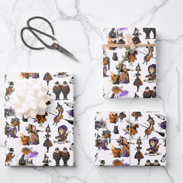 Alice im Wunderland Hexen Rabbits Mad Hatter Geschenkpapier Set (Vorderseite)