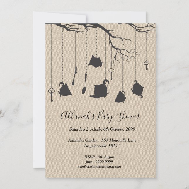 Alice im Wunderland High Tea Baby Dusche Tee Party Einladung (Vorderseite)