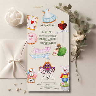 Alice im Wunderland Hochzeit Alles in Einem Einlad All In One Einladung