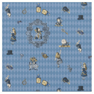 Alice im Wunderland in Blue/Gold auf Harlequin Stoff