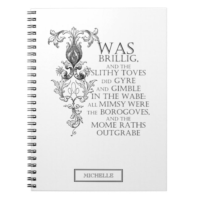 Alice im Wunderland Jabberwocky Poem Notebook Notizblock (Vorderseite)
