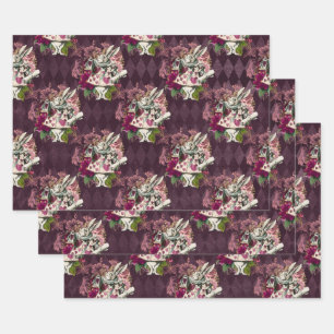 Alice im Wunderland Kaninchen Lila Geschenkpapier Set