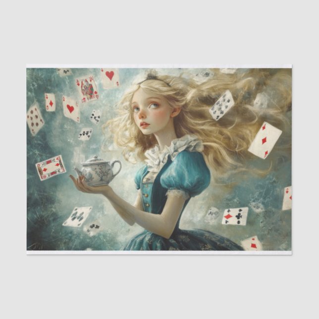 Alice im Wunderland Kartenspielen Teapot-Dekoupage Seidenpapier (Vorderseite)