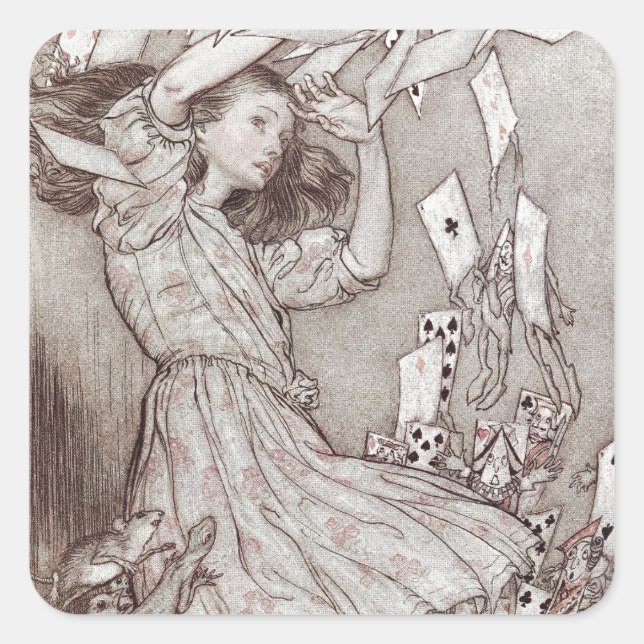 Alice im Wunderland Lewis Carroll Rackham Quadratischer Aufkleber (Vorderseite)