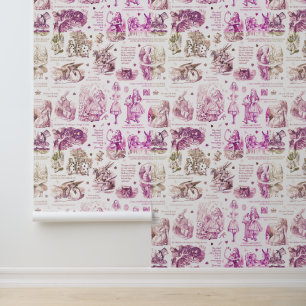 Alice im Wunderland Lila Beige Toile Kinderzimmer Tapete