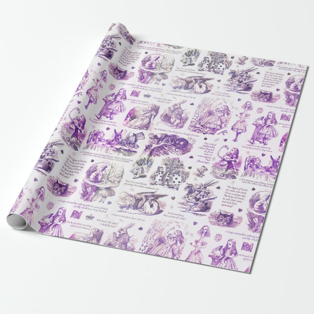 Alice im Wunderland Lila Toile Quotes Geschenkpapier (Ungerollt)