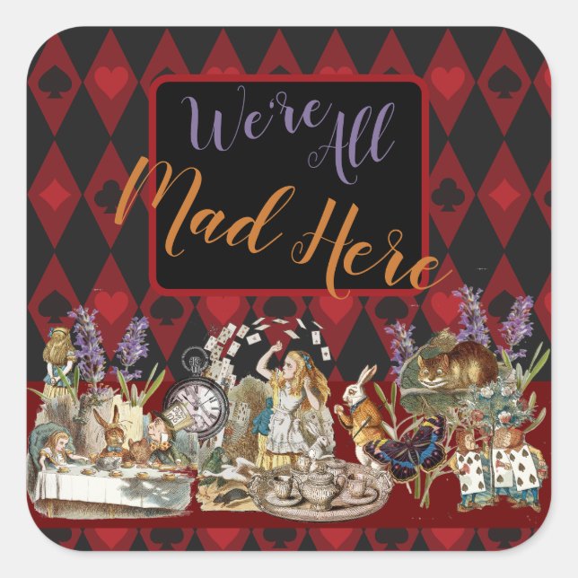 Alice im Wunderland Mad Cheshire Cat Quadratischer Aufkleber (Vorderseite)