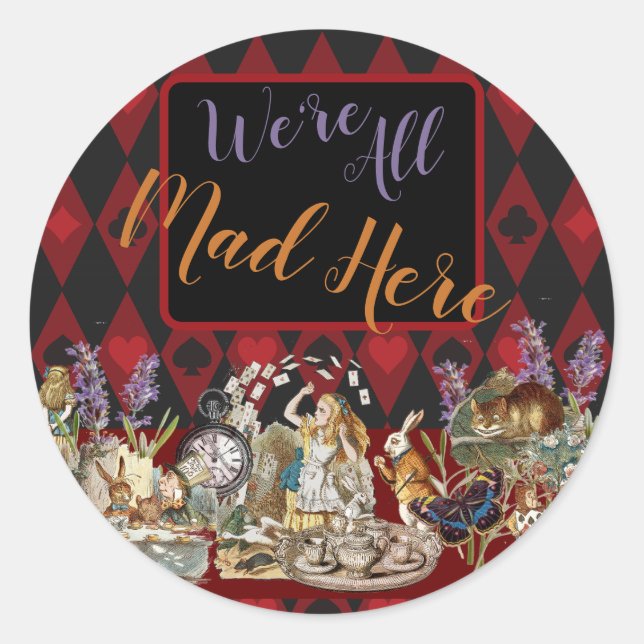 Alice im Wunderland Mad Cheshire Cat Runder Aufkleber (Vorderseite)