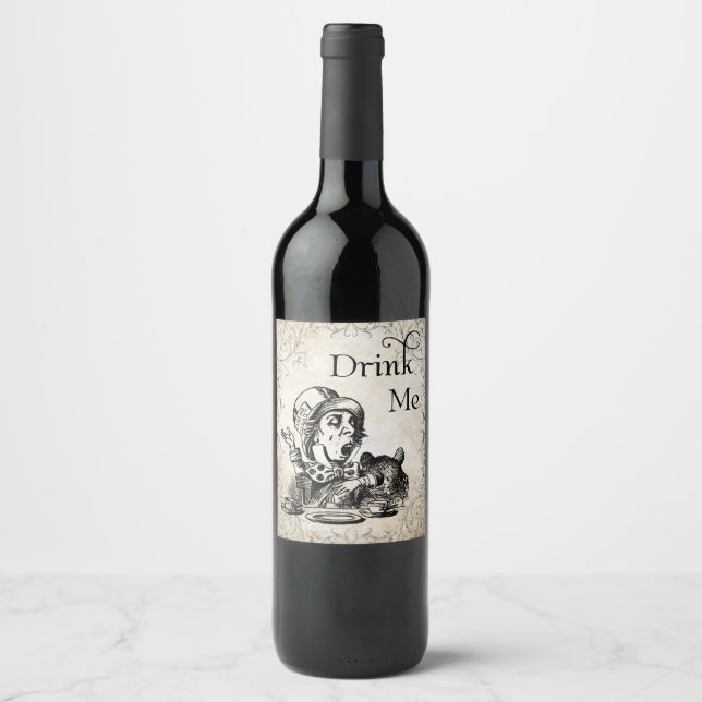 Alice im Wunderland Mad Hatter Drink Me Flasche Weinetikett (Vorderseite)
