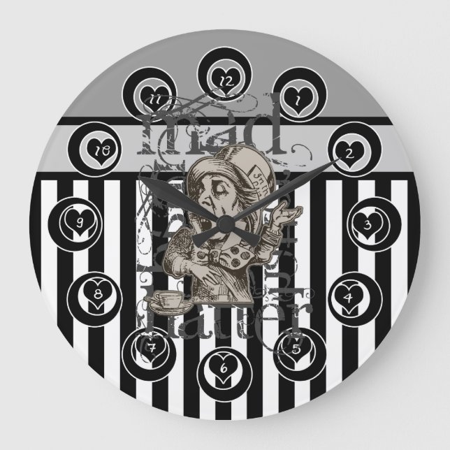 Alice im Wunderland Mad Hatter Grunge Große Wanduhr (Vorderseite)