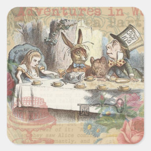 Alice im Wunderland Mad Tea Party Kunst Quadratischer Aufkleber