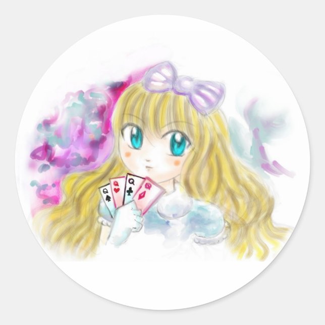 Alice im Wunderland Manga Anime Version Kawaii Runder Aufkleber (Vorderseite)
