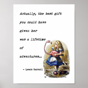 Alice im Wunderland mit Flamingo-Abenteuer-Zitat Poster