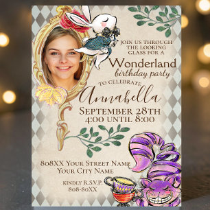Alice im Wunderland mit Foto-Themenparty Einladung