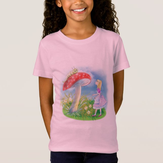 Alice im Wunderland mit Pilz und Raupe T-Shirt (Vorderseite)