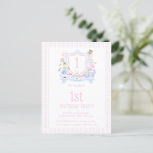 Alice im Wunderland Monogramm-Wappen Einladung Postkarte