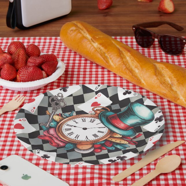 Alice im Wunderland-Muster  Pappteller (Picknick)