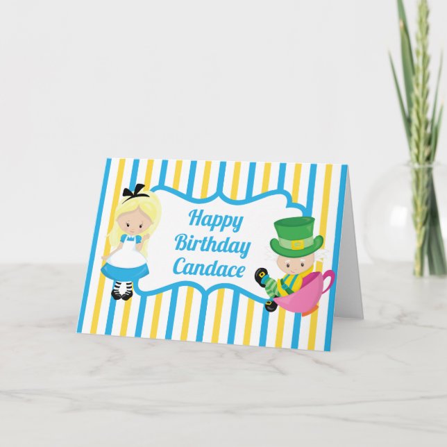 Alice im Wunderland Niedlich Happy Birthday Blue Dankeskarte (Vorderseite)