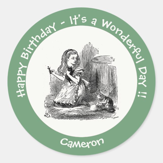 Alice im Wunderland Party - Alice und das Kitten Runder Aufkleber (Vorderseite)