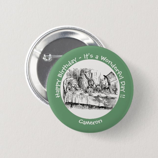 Alice im Wunderland Party - Mad Hatters Tea Party Button (Vorne & Hinten)