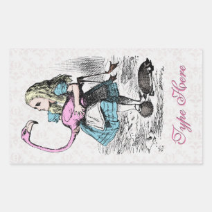 Alice im Wunderland Pink Flamingo Croquet Party Rechteckiger Aufkleber