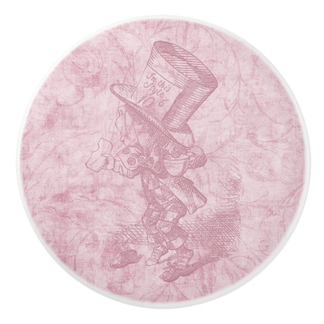 Alice im Wunderland Pink floral Art Mad Hatter Keramikknauf (Vorderseite)