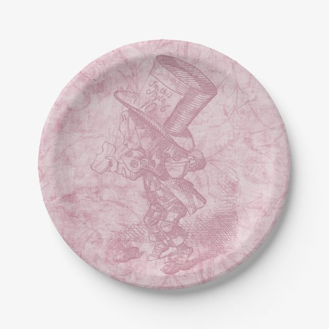 Alice im Wunderland Pink floral Art Mad Hatter Pappteller (Vorderseite)
