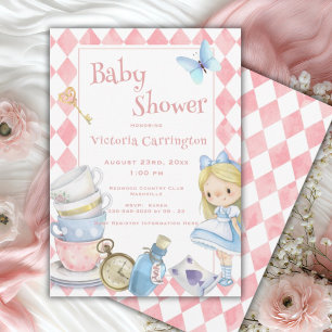 Alice im Wunderland Pink Whimsical Baby Dusche Einladung