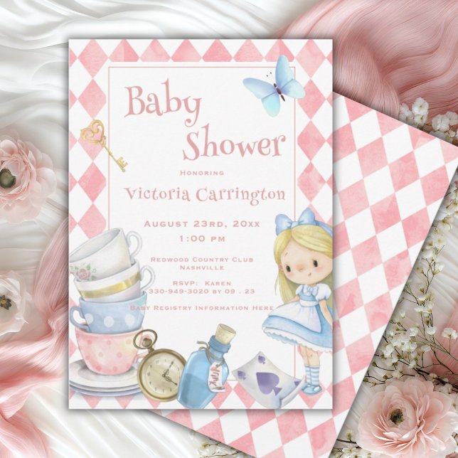 Alice im Wunderland Pink Whimsical Baby Dusche Einladung (Von Creator hochgeladen)