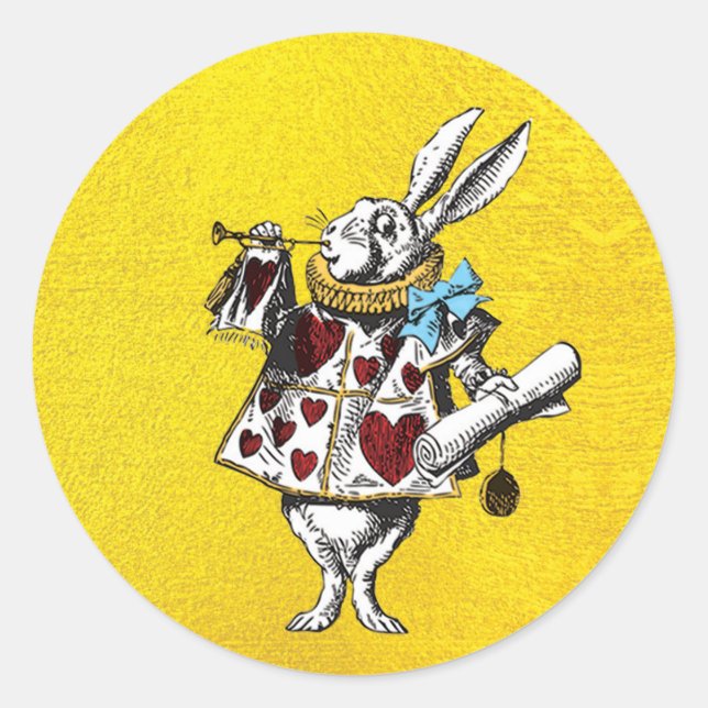 Alice im Wunderland Rabbit auf Gold Runder Aufkleber (Vorderseite)