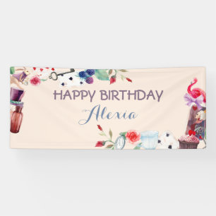 Alice im Wunderland Rabbit Tee Schlüsseluhr Rose Banner