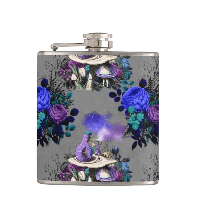 Alice im Wunderland Raupe Rauchen Blume Flachmann (Vorderseite)