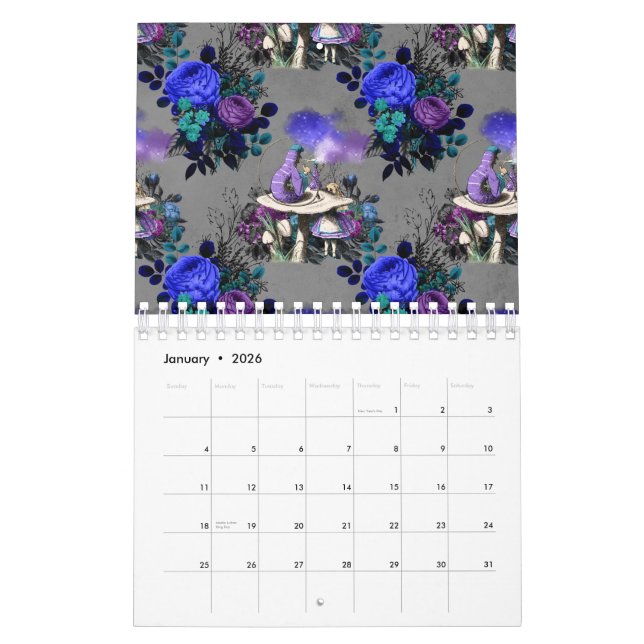 Alice im Wunderland Raupe Rauchen Blume Kalender (Jan 2026)