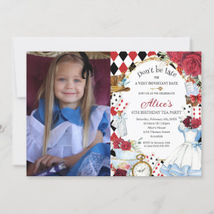 Alice im Wunderland Red Floral Birthday Tee Party Einladung