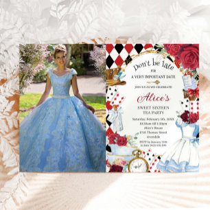 Alice im Wunderland Red Floral Birthday Tee Party Einladung