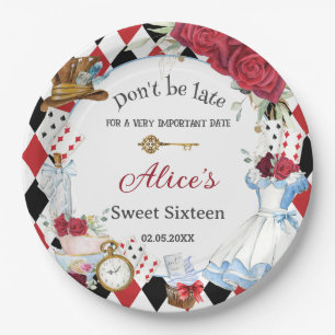 Alice im Wunderland Red Floral Birthday Tee Party Pappteller
