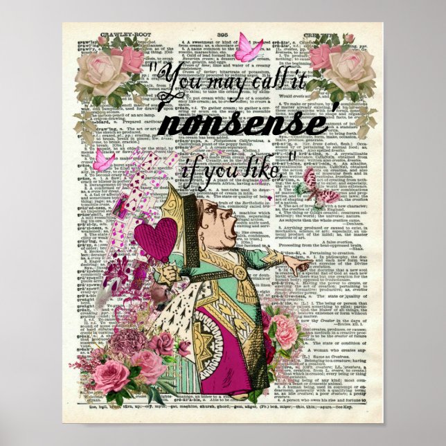 Alice im Wunderland Red Queen Dictionary Art Poster (Vorne)