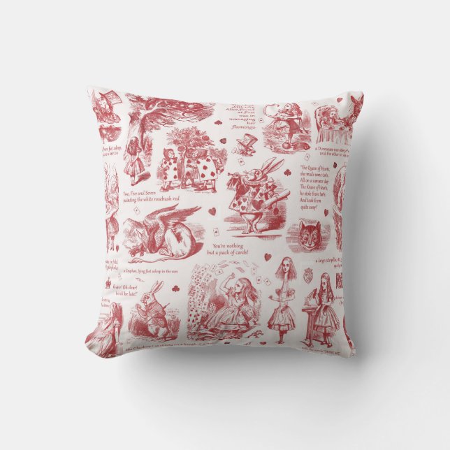 Alice im Wunderland Red Toile Quotes Kissen (Vorderseite)