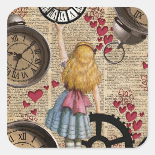Alice im Wunderland reist durch die Zeit Quadratischer Aufkleber