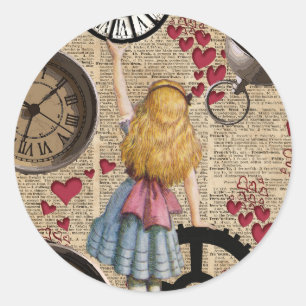 Alice im Wunderland reist durch die Zeit Runder Aufkleber