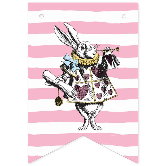 Alice im Wunderland-Rosa-gestreiftes alles Gute Wimpelkette (Erste Fahne)