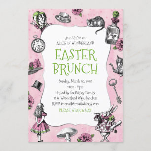 Alice im Wunderland Rosa Ostern Brunch 2 Einladung